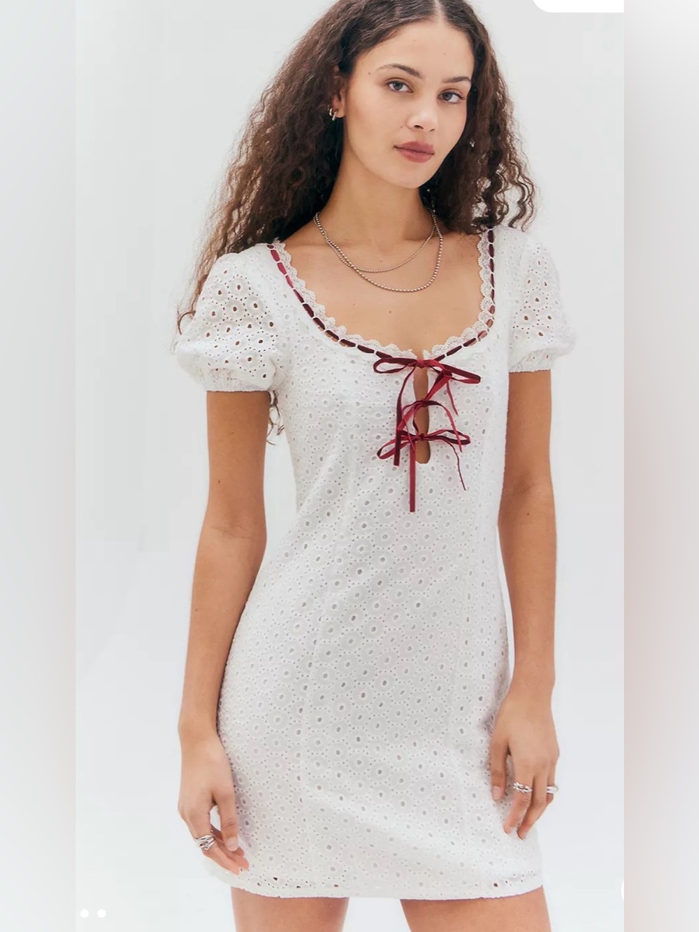 Daisy Street Abito Mini in Broderie coquette/milkmaid" in White Size Small NWT